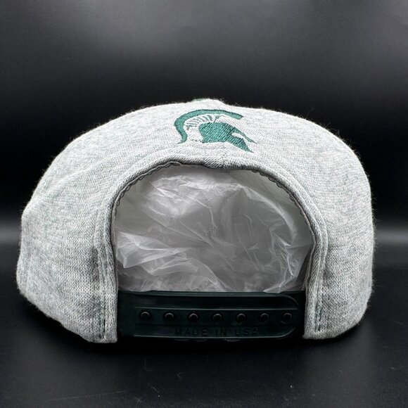 VINTAGE MICHIGAN STATE SPARTANS Gray / Green Spellout Snapback Hat Made In USA - Picture 5 of 9